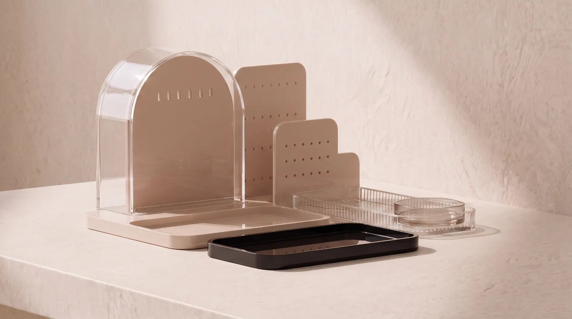 Halo, pierced blush panels for earrings, beside the Bloom pieces